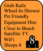 Grab rails,  Wheel In Shower,  Pet Friendly, Satellite TV, Close to beach, WIFI